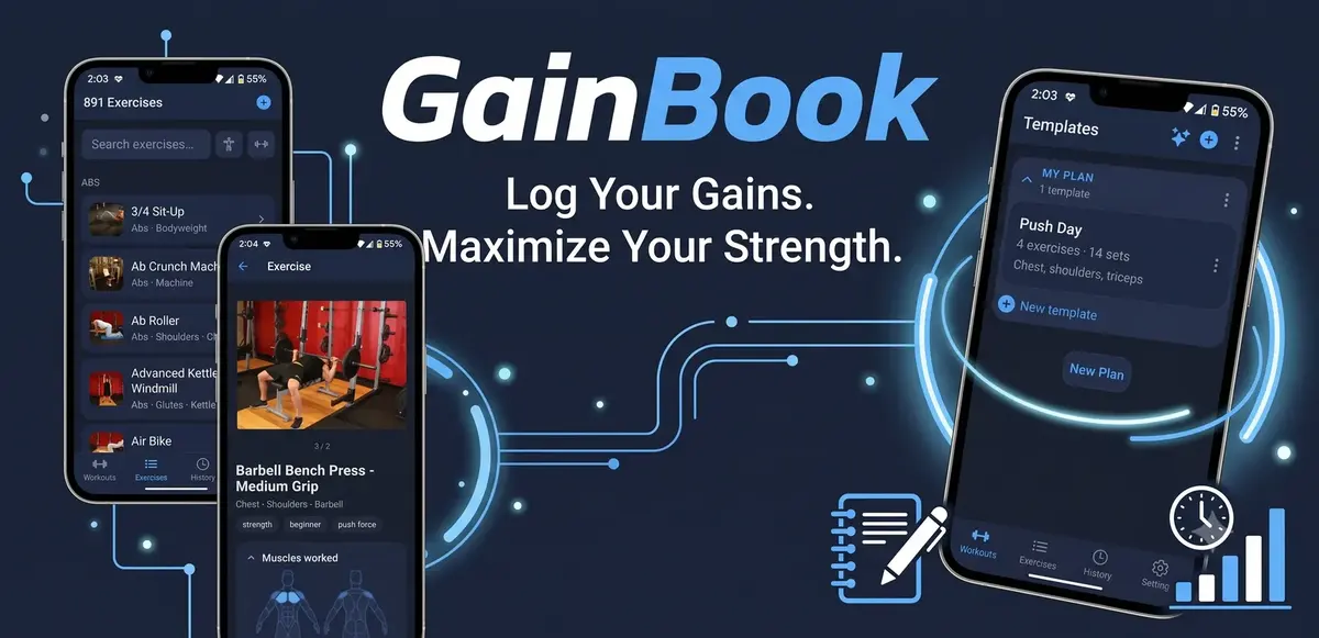 GainBook exercise library and plans