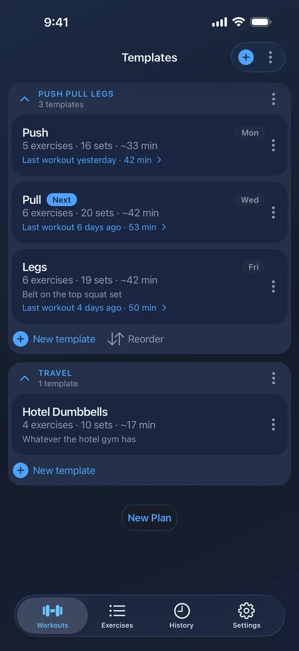 Workout templates