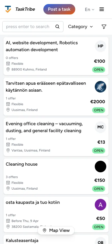 Browse tasks on mobile